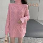 Long-sleeve Mock Neck Off-shoulder Cable Knit Top