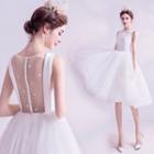 Mesh Panel Sleeveless Short Prom Dress