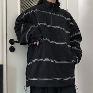 Stand-collar Half-zip Striped Sweatshirt Black - One Size