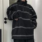 Stand-collar Half-zip Striped Sweatshirt Black - One Size