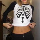 Bone Print Two-tone Long-sleeve Crop Top