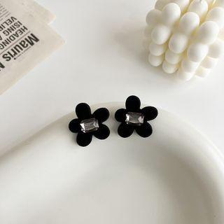 Flower Resin Rhinestone Earring 1 Pair - Black - One Size