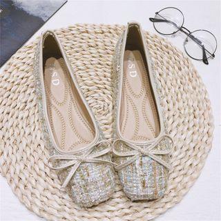 Square-toe Tweed Bow Flats