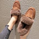 Square-toe Furry-trim Loafers