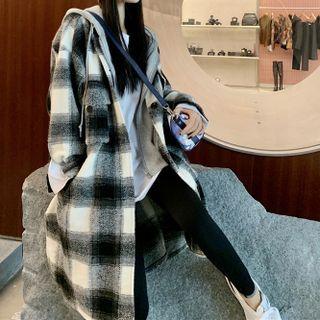 Inset Hood Gingham Long Jacket Black - One Size