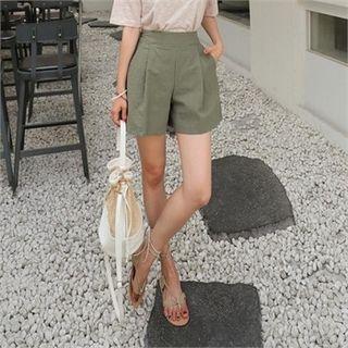 Colored Band-waist Linen Blend Shorts