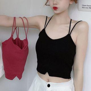 Notched Hem Sleeveless Padded Cropped Top