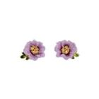 Fashion And Elegant Plated Gold Enamel Purple Flower Stud Earrings With Cubic Zirconia Golden - One Size