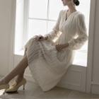Button-up Chiffon Midi Dress Ivory - One Size