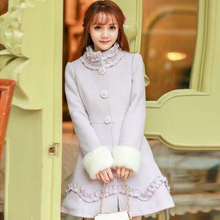 Stand-collar A-line Wool Coat