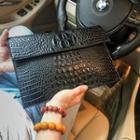 Croc Grain Faux Leather Clutch Black - One Size