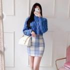 Padded-shoulder Cropped Cable-knit Sweater
