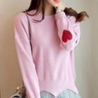 Heart Applique Ribbed Knit Top