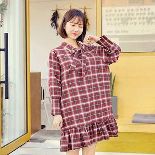 Tie-front Checked Dress