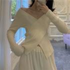 V-neck Cross Strap Ribbed Knit Top