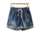 Roll Up Embroidered Denim Shorts