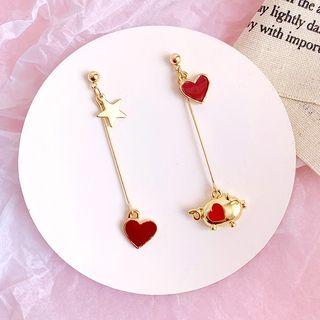 Non-matching Alloy Heart Dangle Earring