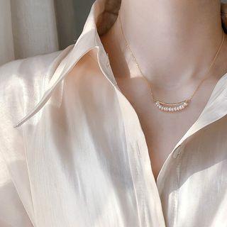 925 Sterling Silver Freshwater Pearl Bar Necklace