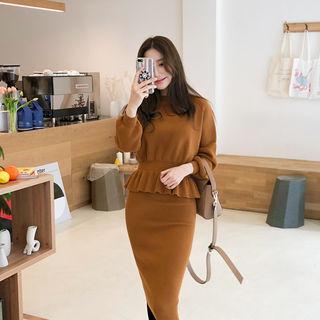 Set: Drop-shoulder A-line Knit Top + Midi Skirt
