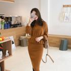 Set: Drop-shoulder A-line Knit Top + Midi Skirt