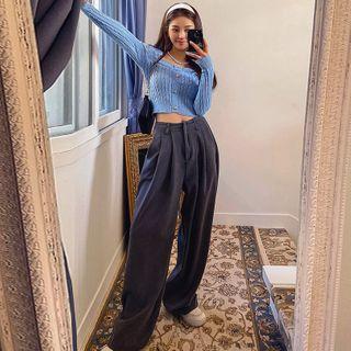 Layered-waist Wide-leg Dress Pants