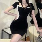 Short-sleeve Two-tone Cutout Bodycon Dress