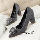 Faux-suede Jeweled Pumps