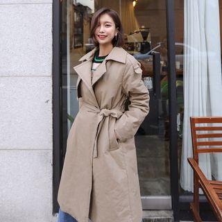 Open-front Padded Trench Coat With Sash