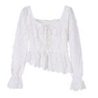 Puff-sleeve Asymmetrical Lace Blouse