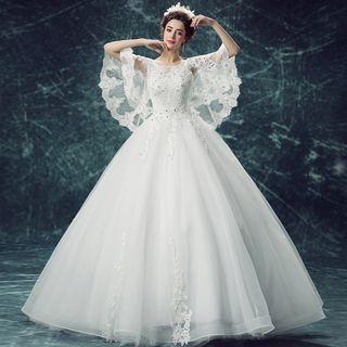 Cape Sleeve Lace A-line Evening Dress