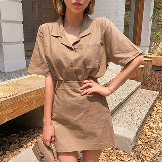 Set: Linen Blend Shirt + A-line Miniskirt