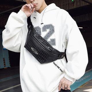 Faux Leather Texture Belt Bag Black - One Size