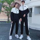 Couple Matching Set: Half-zip Logo Pullover + Paneled Sweatpants