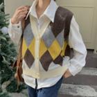 Color Block Button-up Sweater Vest / Plain Shirt