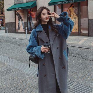 Color Block Panel Notch Lapel Wool Coat