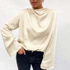 Bell-sleeve Plain Satin Loose-fit Top