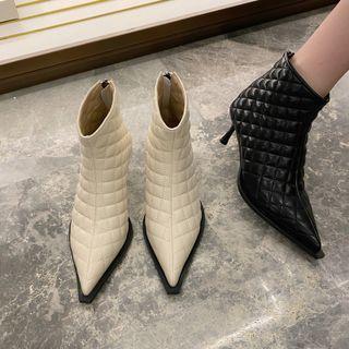 Pointed Quilted Stiletto Short Boots