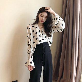 Set: Polka Dot Blouse + Wide-leg Pants