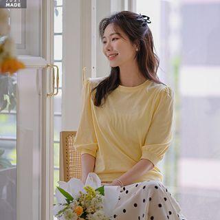 Pastel Elbow Puff-sleeve T-shirt