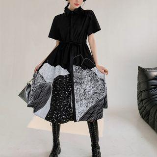 Short-sleeve Midi Print Shirt Dress
