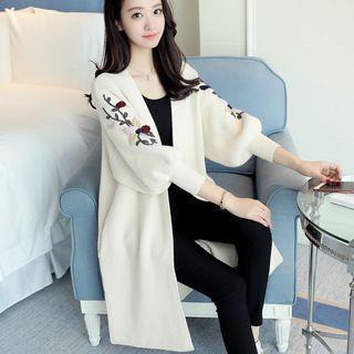 3/4-sleeve Slit-side Long Knit Cardigan