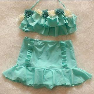 Flower Accent Ruffle Trim Bikini