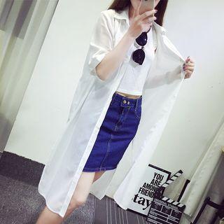 Elbow-sleeve Chiffon Long Shirt