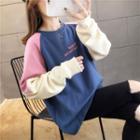 Letter Embroidered Color Panel Sweatshirt