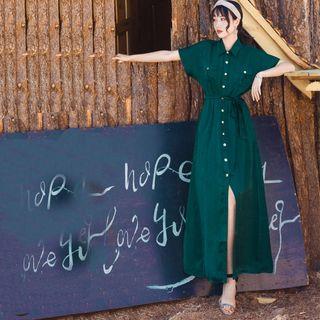 Single-breasted Short-sleeve Midi Shirtdress