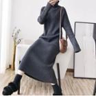 Plain Turtleneck Long-sleeve Midi Knit Dress