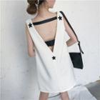 Star Print V-neck Loose-fit Open-back Sleeveless Dress