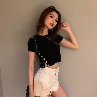 Snap Button Crop T-shirt