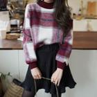 Knit-trim Plaid Textured Pullover