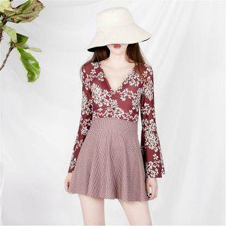 Printed Flared-sleeve Swimdress